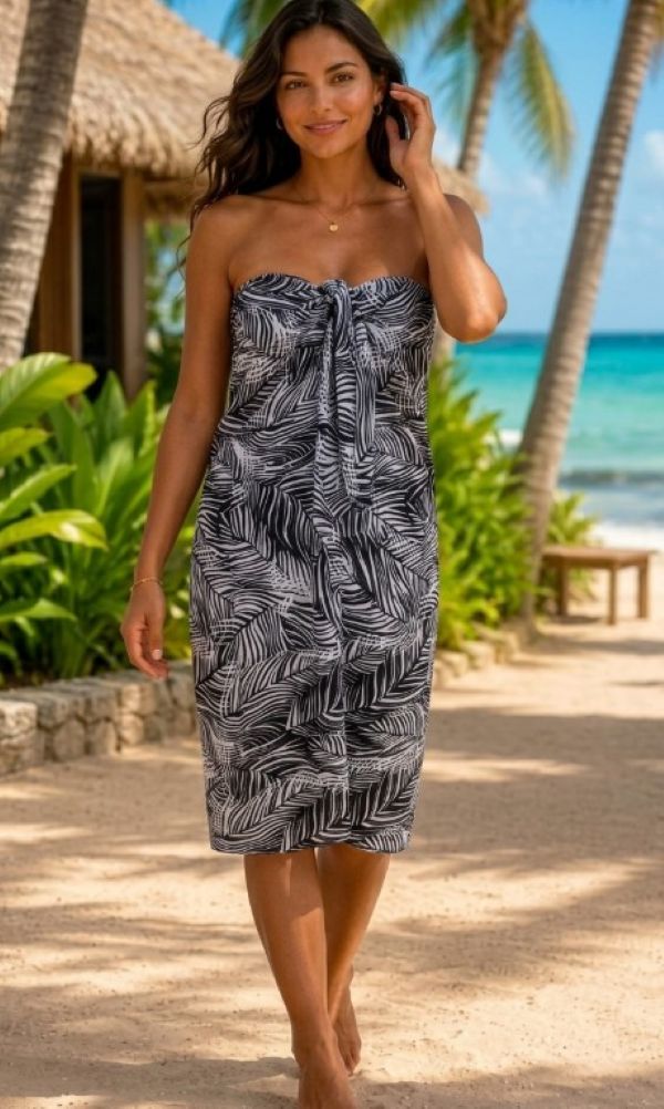 Viva Swim Resort Dress Sarong Black and White Safari 
